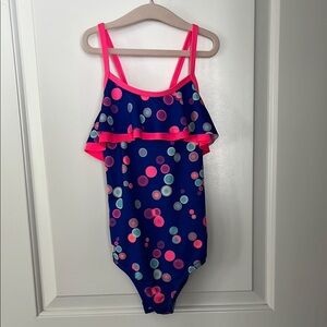Lands End Bubble Polka Dot Ruffle Swimsuit